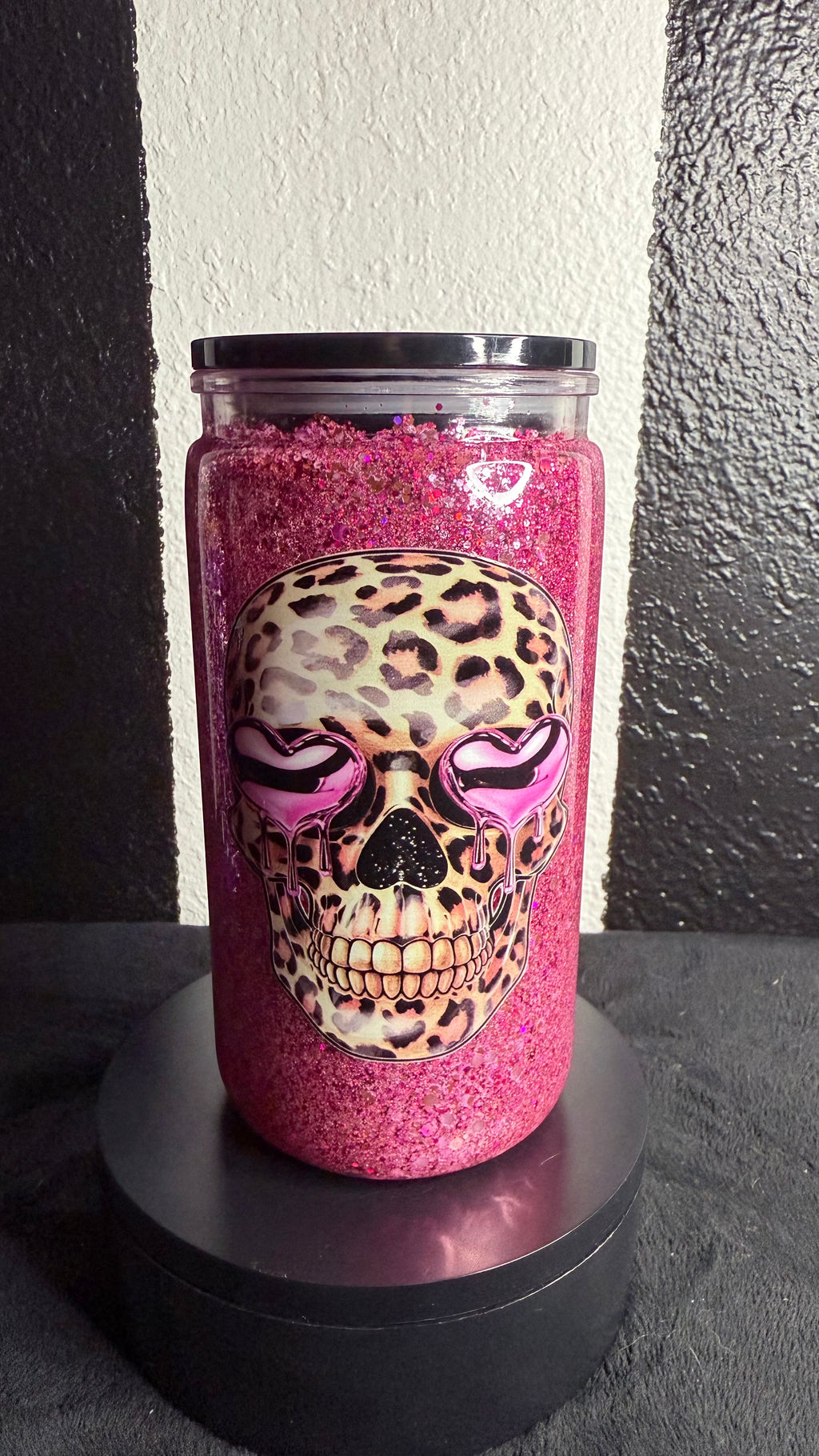 Cheetah Skull with pink heart glasses