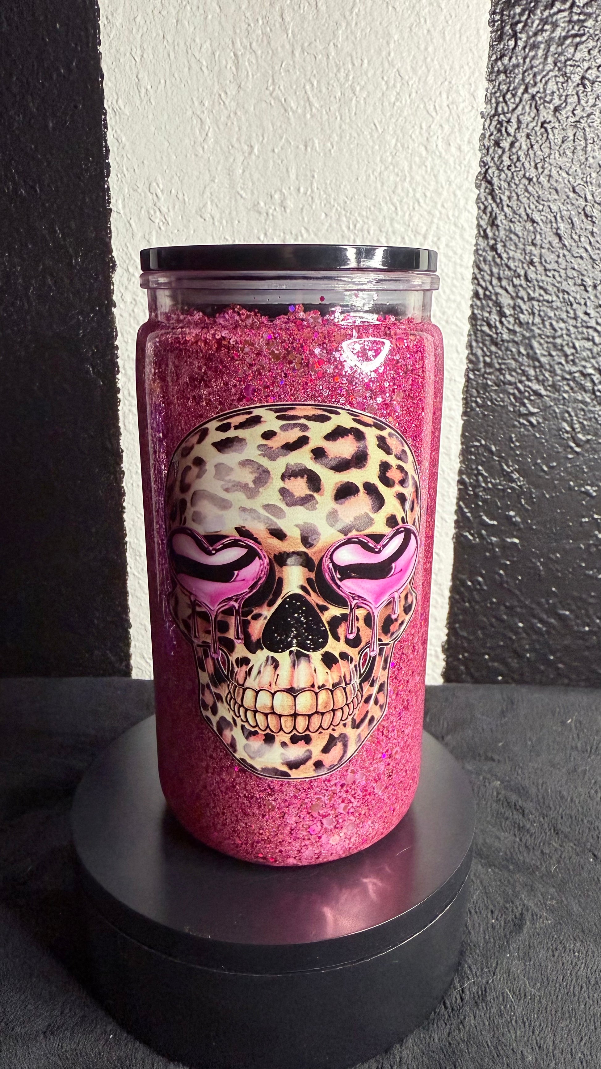 Cheetah Skull with pink heart glasses