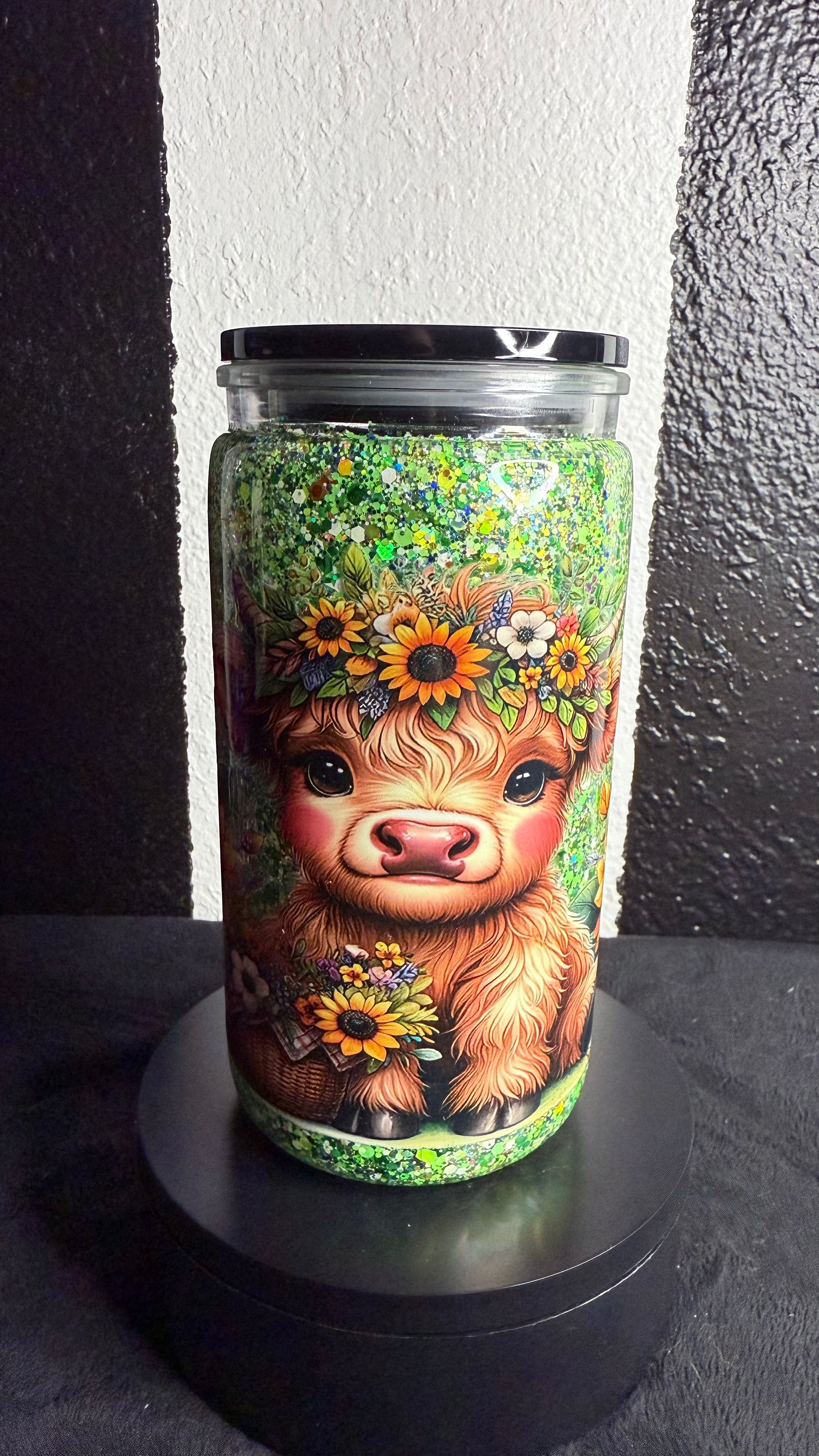 Green Glitter Heifer Snowglobe Cup