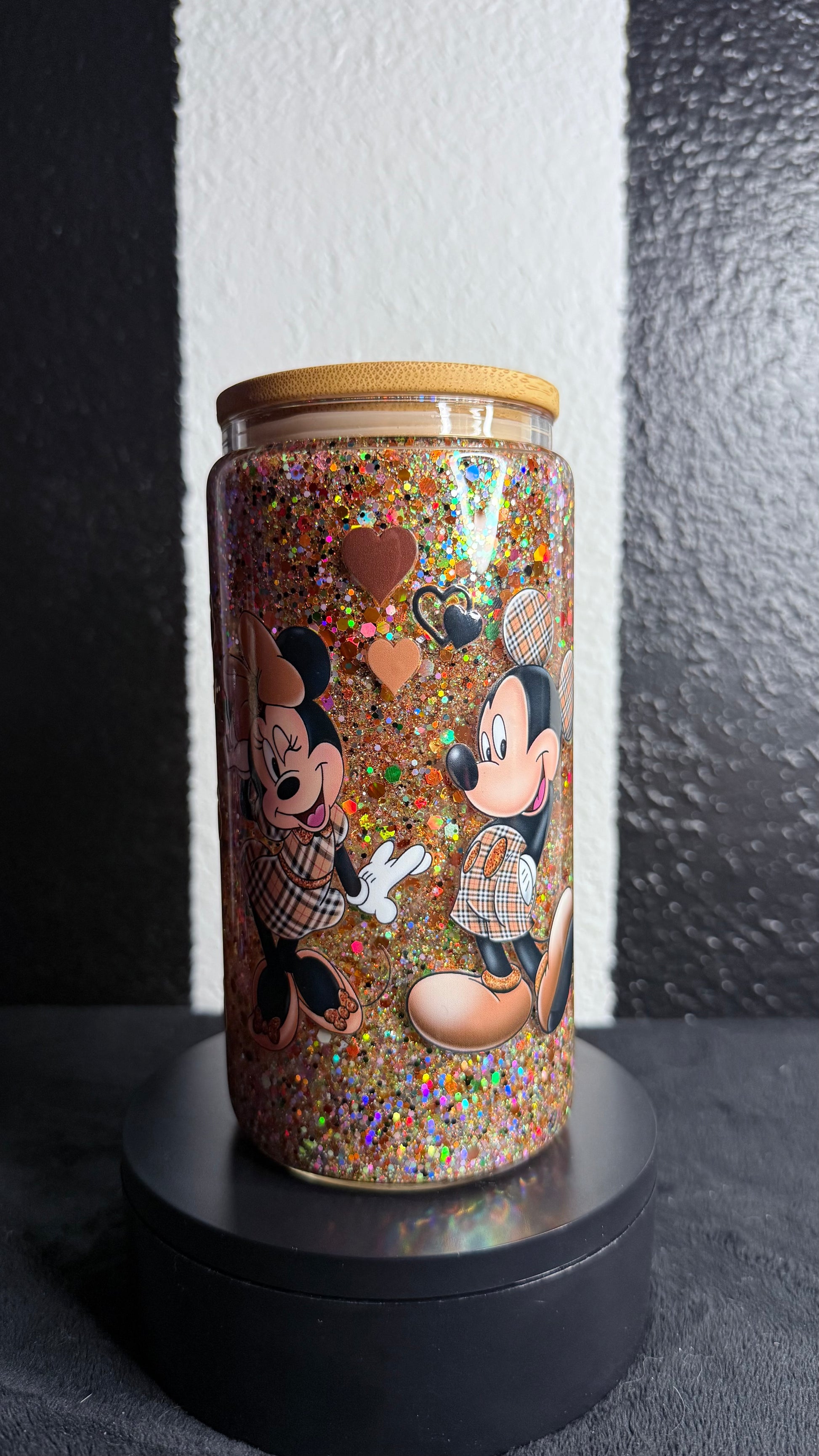 Plaid Mickey and Minnie Snowglobe Cup